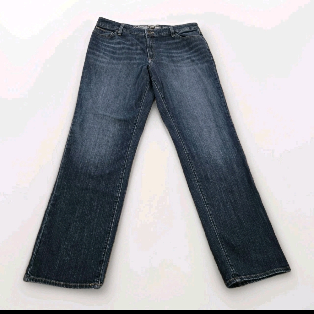 L.L. Bean Favorite Fit Jeans in Dark Blue with Tan Stitching